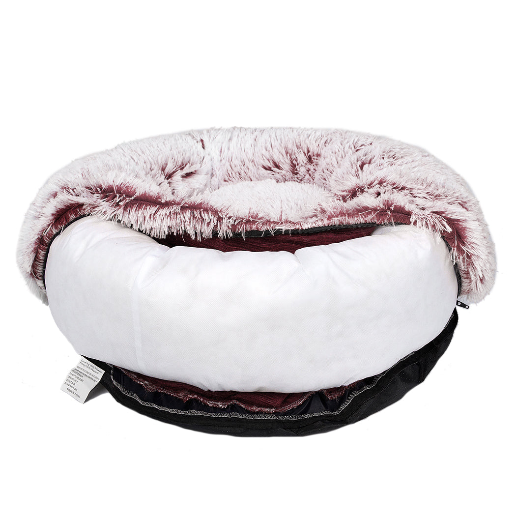 Pet Bed Cat Dog Donut Nest Calming Mat Soft Plush Kennel Pink M PaWz