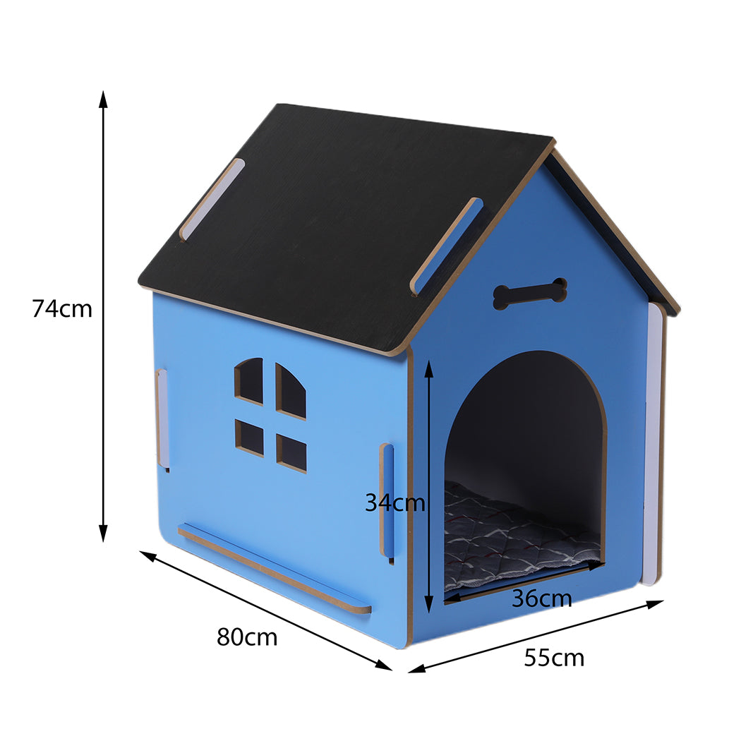 Wooden Dog House Pet Kennel Timber Indoor Cabin Extra Large Blue XL PaWz