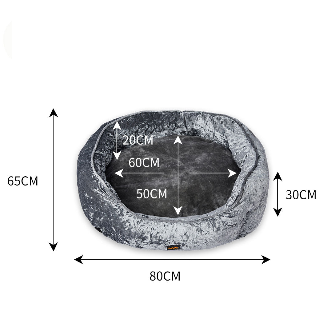 PaWz Pet Bed Set Dog Cat Quilted Blanket Squeaky Toy Calming Warm Soft Nest Grey L PaWz