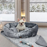 PaWz Pet Bed Set Dog Cat Quilted Blanket Squeaky Toy Calming Warm Soft Nest Grey XL PaWz