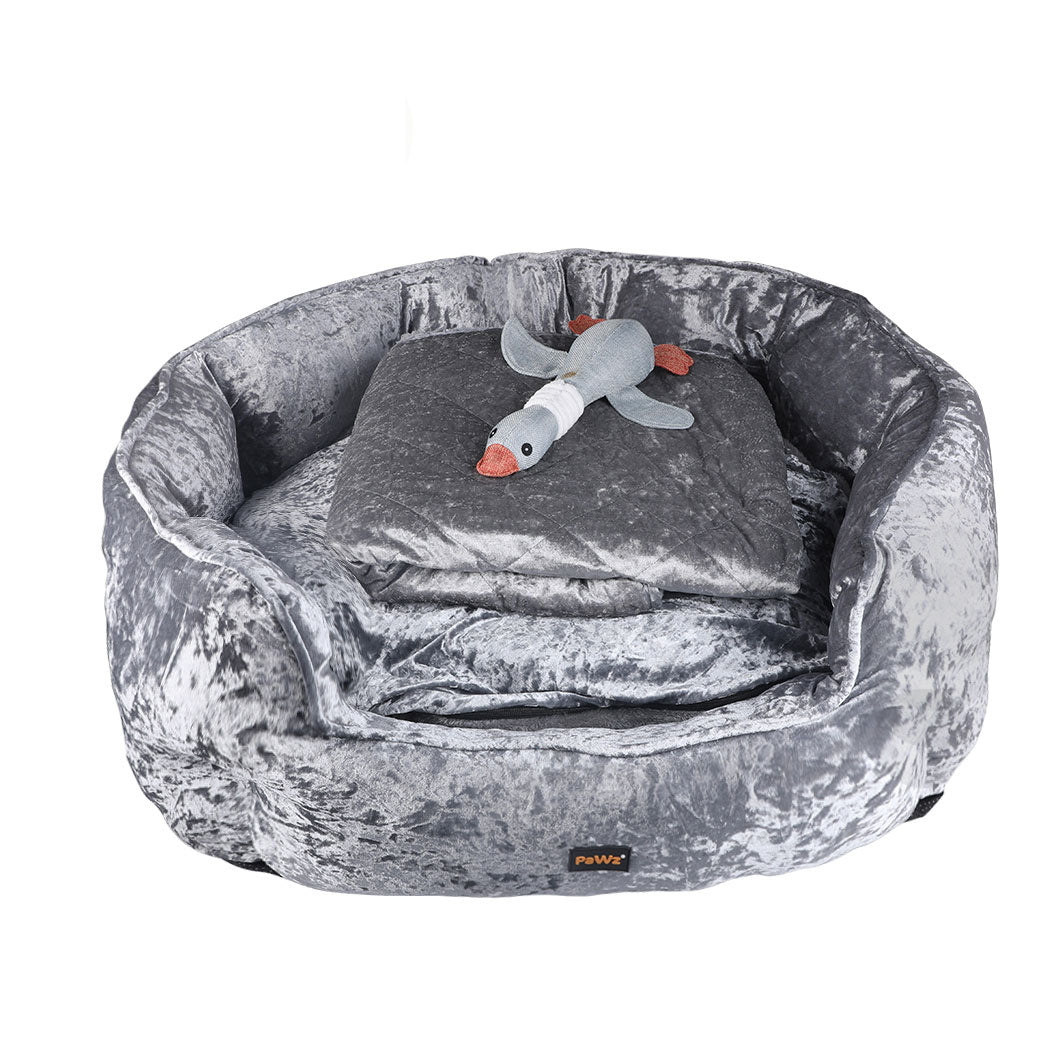 PaWz Pet Bed Set Dog Cat Quilted Blanket Squeaky Toy Calming Warm Soft Nest Grey XL PaWz