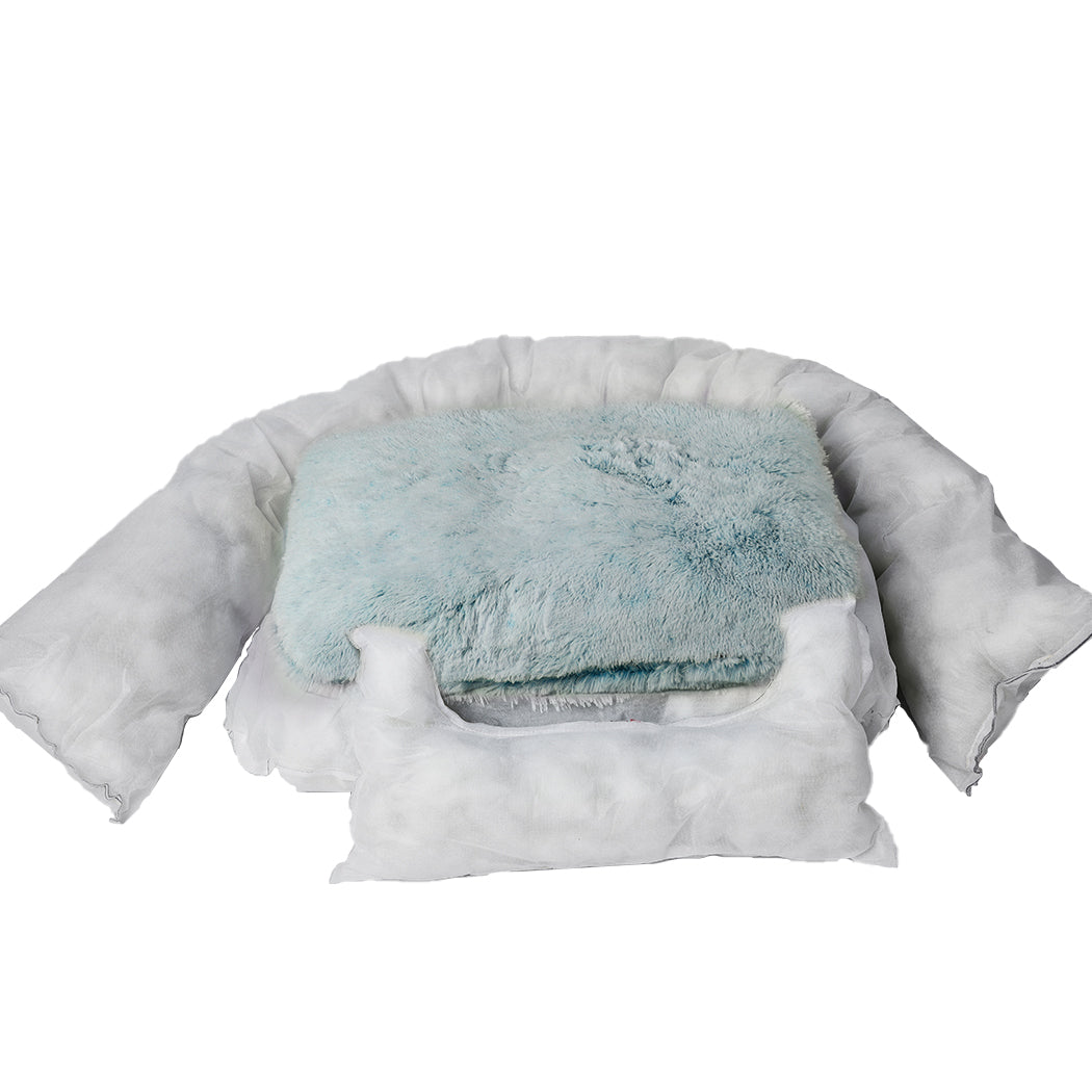 Dog Calming Bed Warm Soft Plush Comfy Sleeping Kennel Cave Memory Foam Teal L PaWz