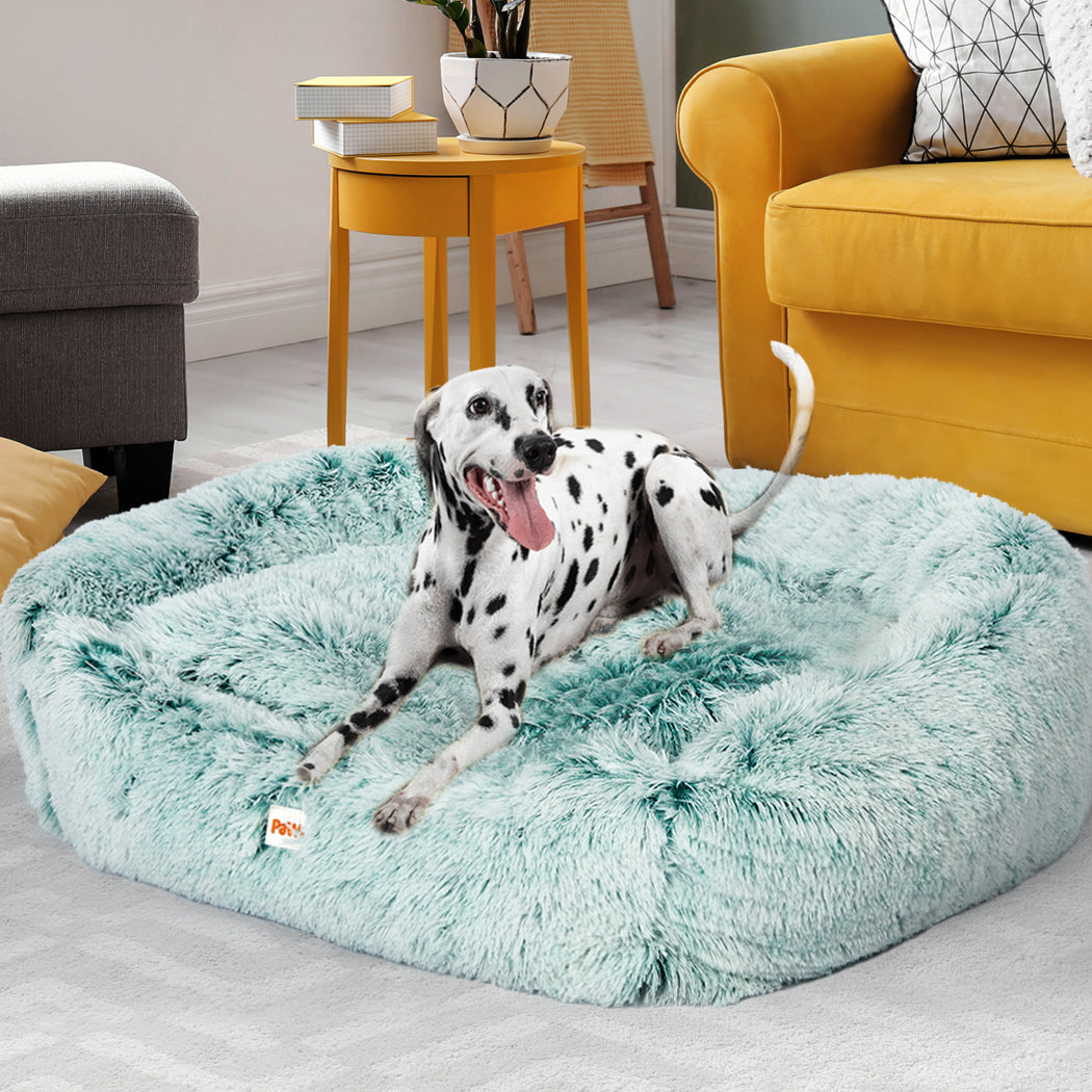 Dog Calming Bed Warm Soft Plush Comfy Sleeping Kennel Cave Memory Foam Teal L PaWz