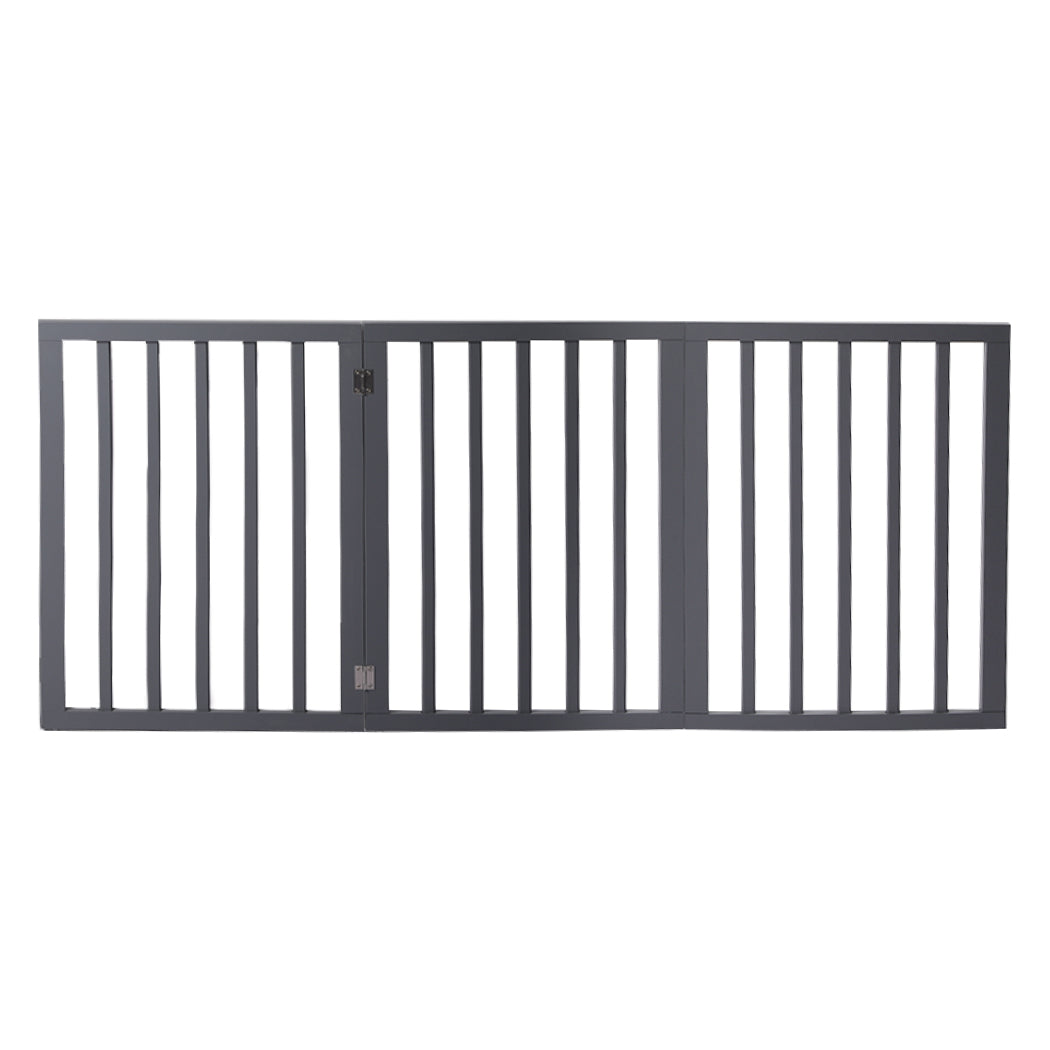 Wooden Pet Gate Dog Fence Retractable Barrier Portable Door 3 Panel Grey PaWz