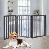 Wooden Pet Gate Dog Fence Retractable Barrier Portable Door 3 Panel Grey PaWz