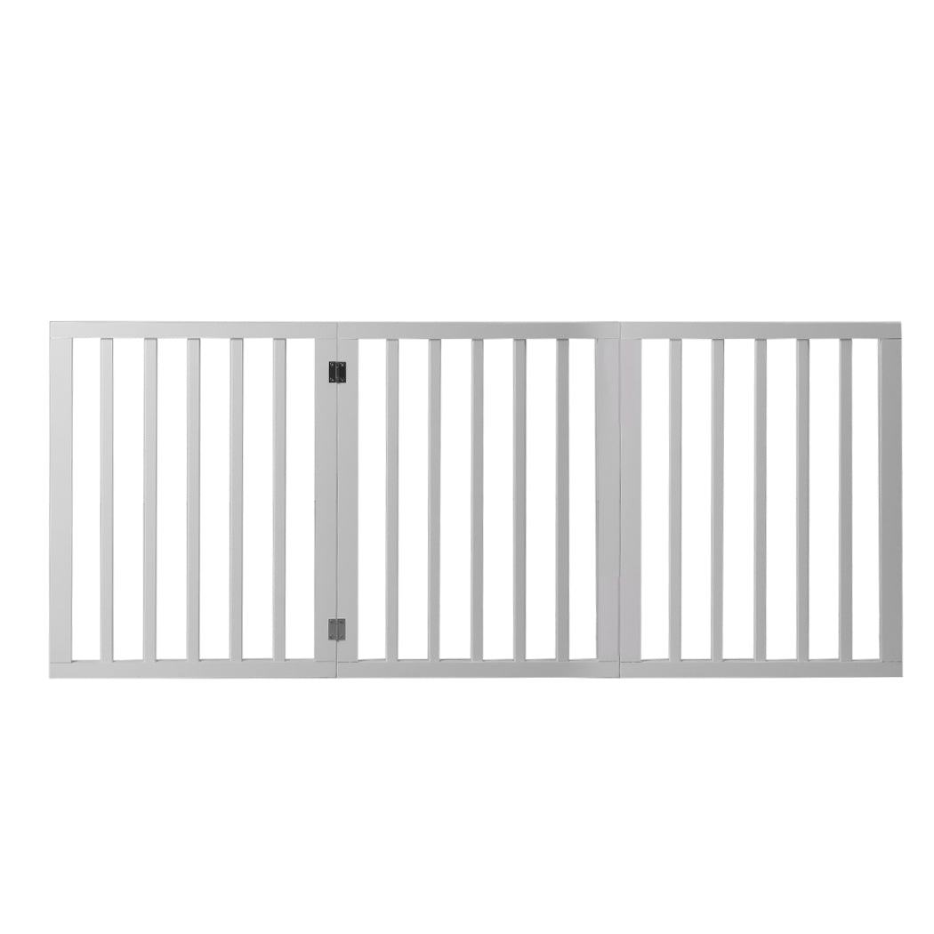 Wooden Pet Gate Dog Fence Retractable Barrier Portable Door 3 Panel White PaWz