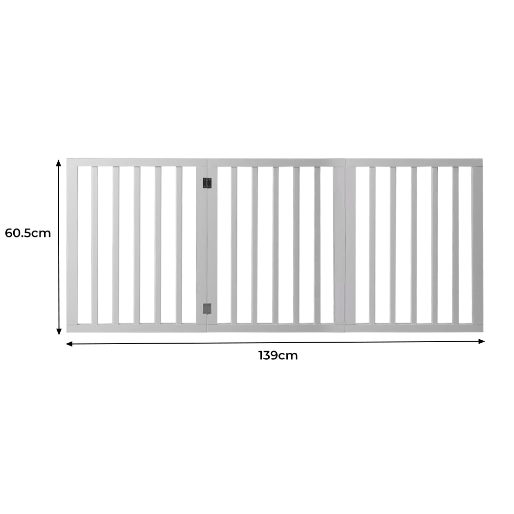 Wooden Pet Gate Dog Fence Retractable Barrier Portable Door 3 Panel White PaWz