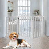 Wooden Pet Gate Dog Fence Retractable Barrier Portable Door 3 Panel White PaWz