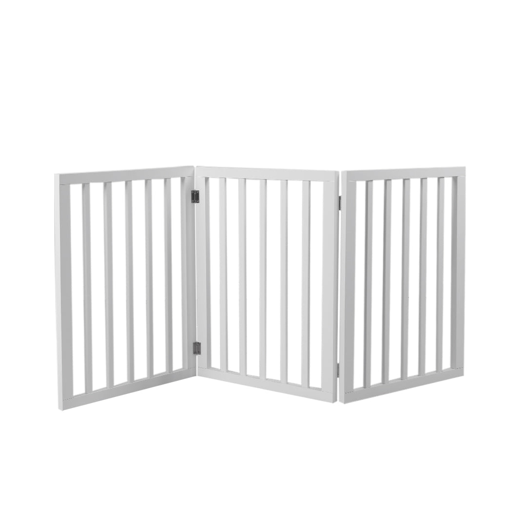 Wooden Pet Gate Dog Fence Retractable Barrier Portable Door 3 Panel White PaWz
