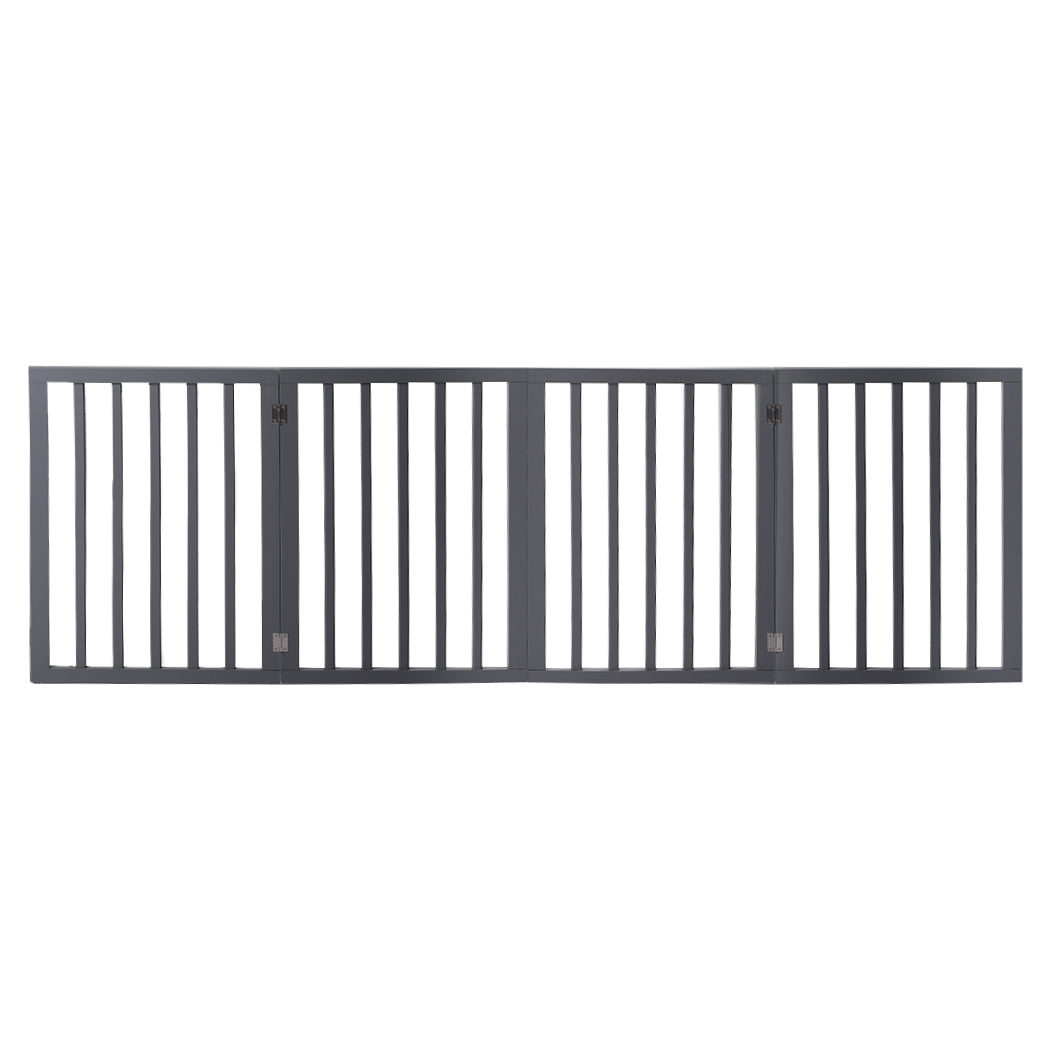 Wooden Pet Gate Dog Fence Retractable Barrier Portable Door 4 Panel Grey PaWz