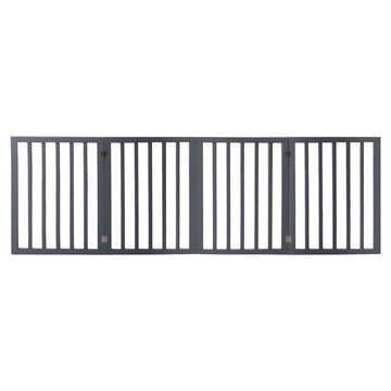Wooden Pet Gate Dog Fence Retractable Barrier Portable Door 4 Panel Grey PaWz