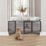 Wooden Pet Gate Dog Fence Retractable Barrier Portable Door 4 Panel Grey PaWz