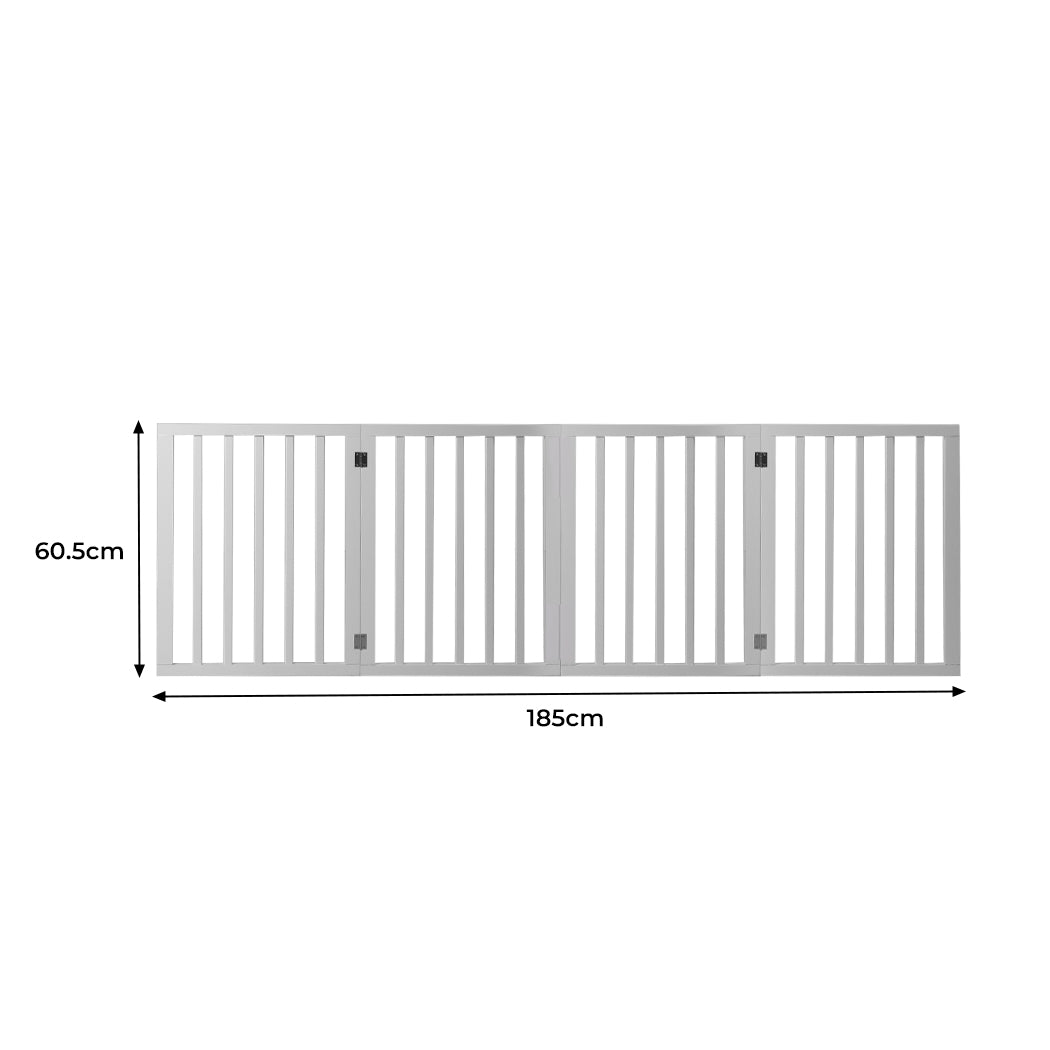 Wooden Pet Gate Dog Fence Retractable Barrier Portable Door 4 Panel White PaWz
