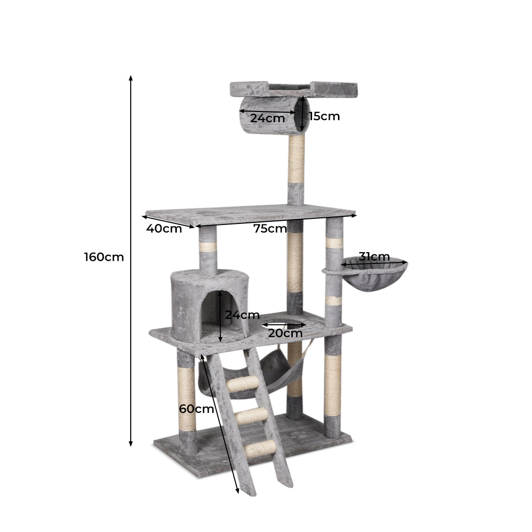PaWz Cat Tree Scratching Post 160cm (Grey) PaWz