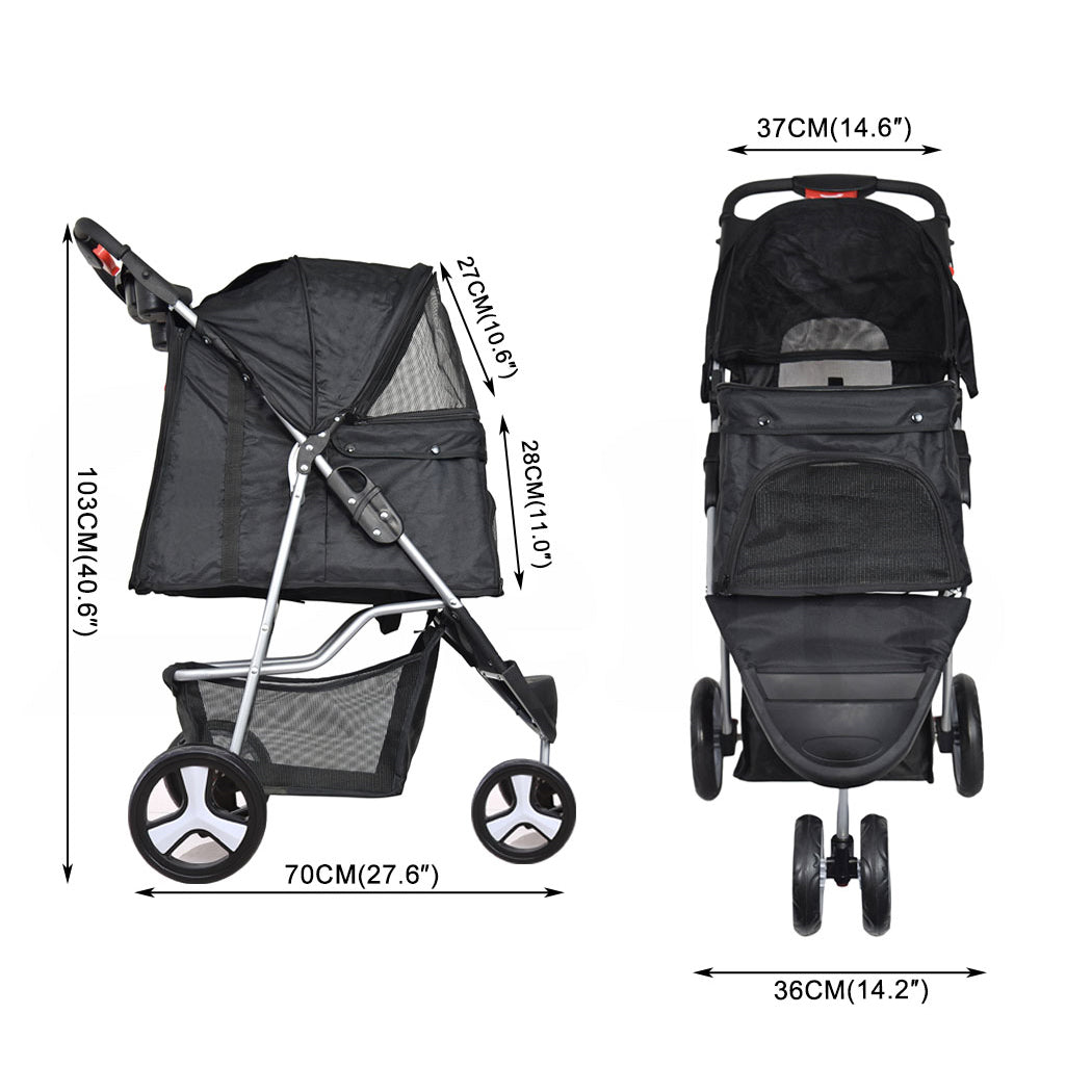 PaWz Pet Stroller 3 Wheels Dog Cat Cage Puppy Pushchair Travel Walk Carrier Pram PaWz