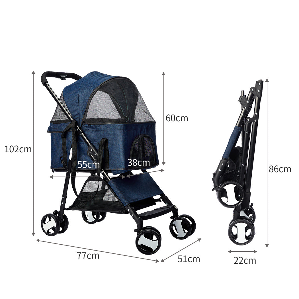 Pet Stroller Dog Cat Pram Foldable Carrier 4 Wheels Large Travel Pushchair Blue Unbranded