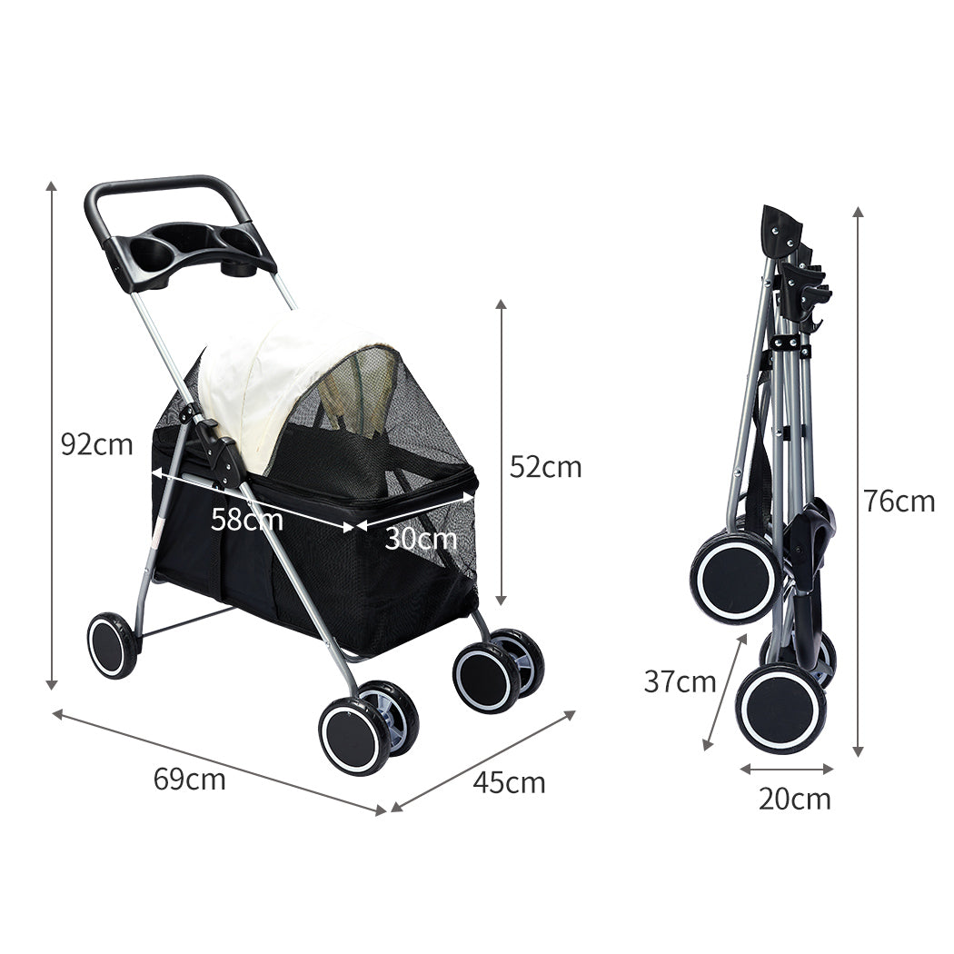 Pet Stroller Dog Cat Pram Foldable Carrier Large Travel 4 Wheels Pushchair Black Unbranded