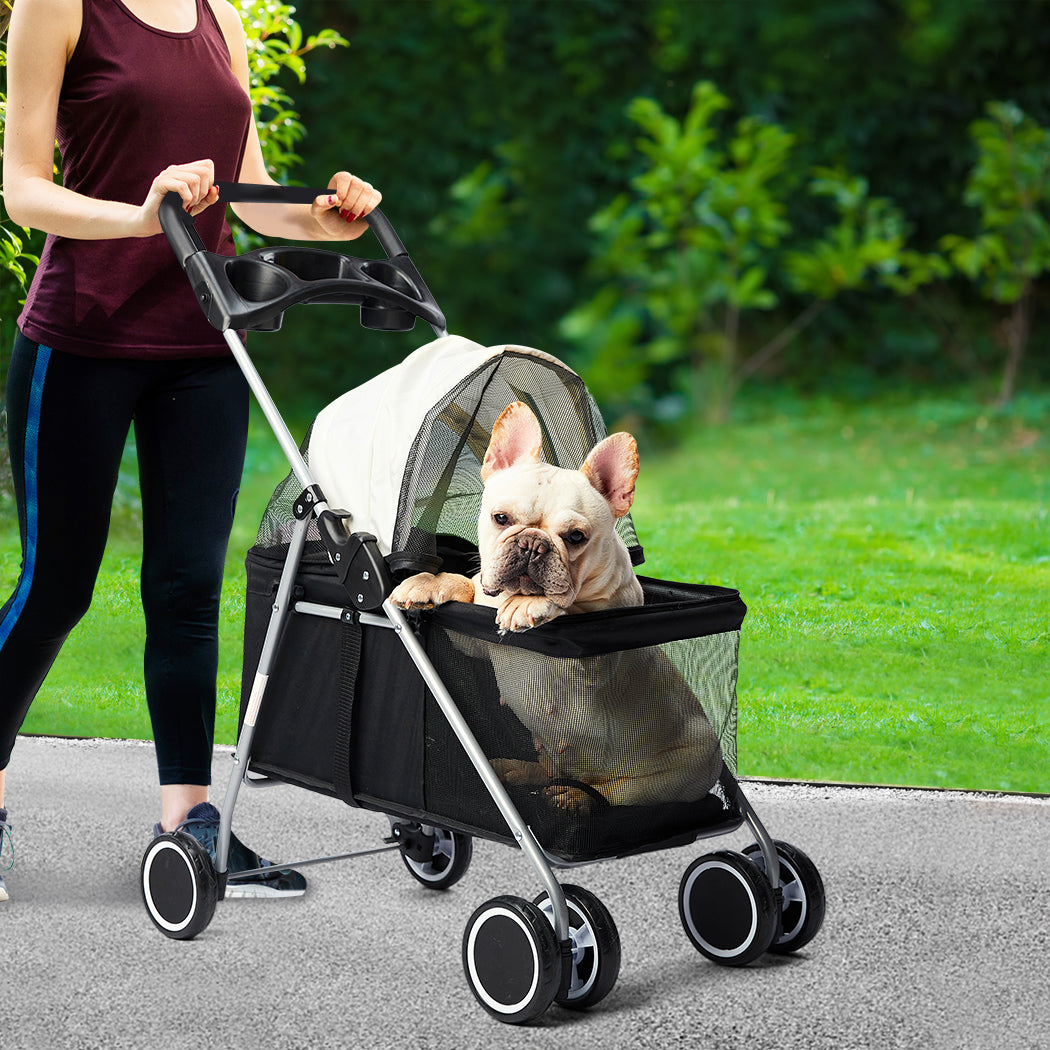Pet Stroller Dog Cat Pram Foldable Carrier Large Travel 4 Wheels Pushchair Black Unbranded