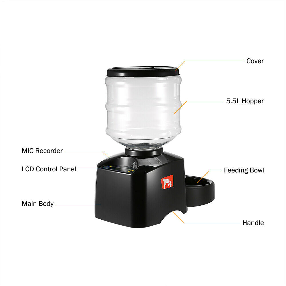 5.5L Automatic Pet Feeder Cat Dog Smart Food Dispenser Self Feeding Meal Bottle Unbranded