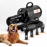 2800W Dog Dryer High Velocity Pet Dog Pet Blow Dryer Adjustable Speed 4 Nozzles Black Unbranded