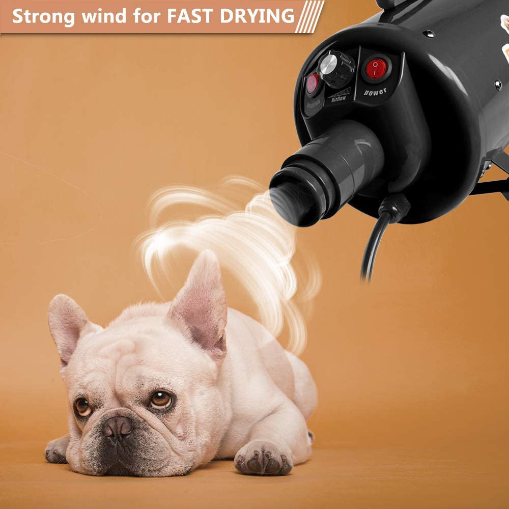 2800W Dog Dryer High Velocity Pet Dog Pet Blow Dryer Adjustable Speed 4 Nozzles Black Unbranded