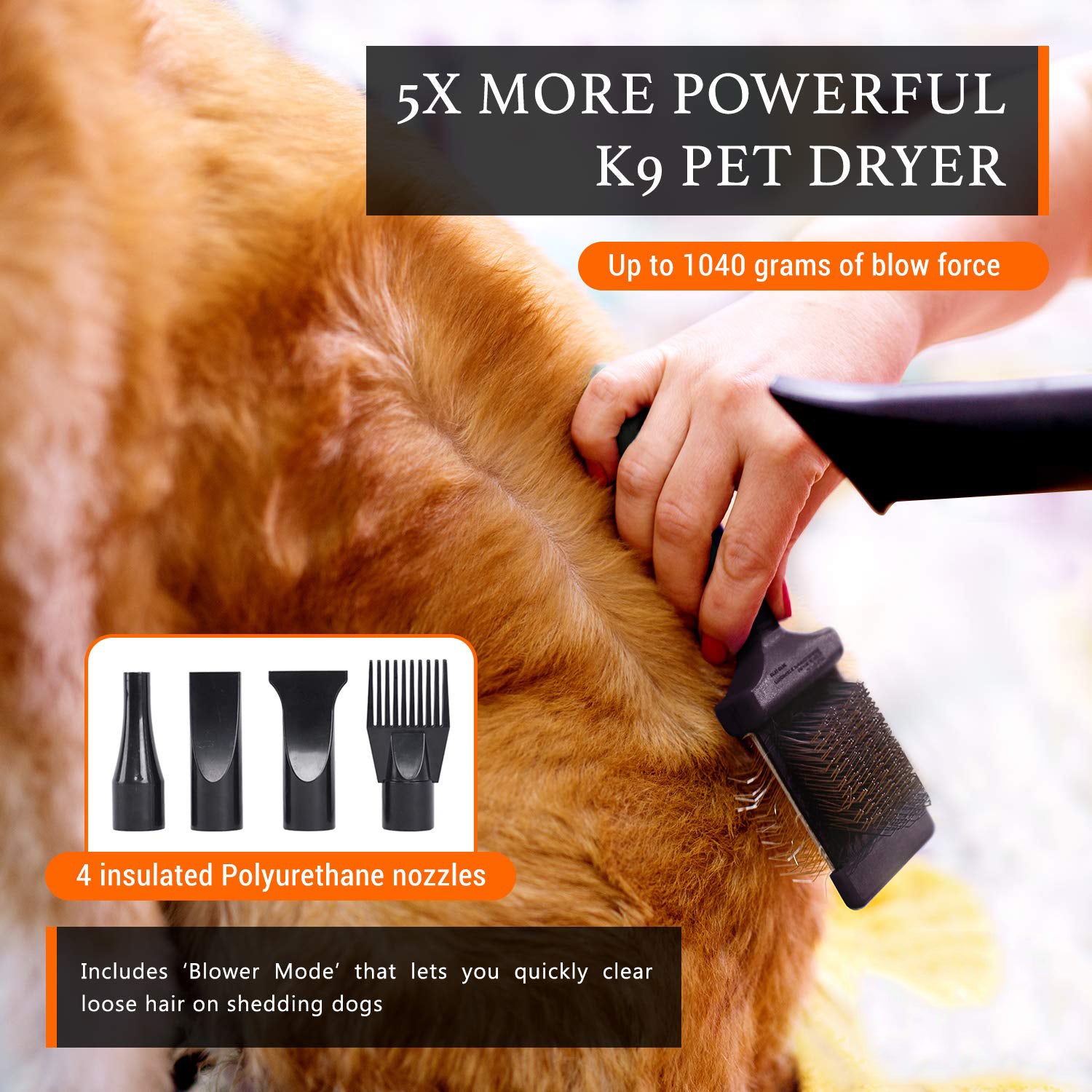 2800W Dog Dryer High Velocity Pet Dog Pet Blow Dryer Adjustable Speed 4 Nozzles Petsleisure