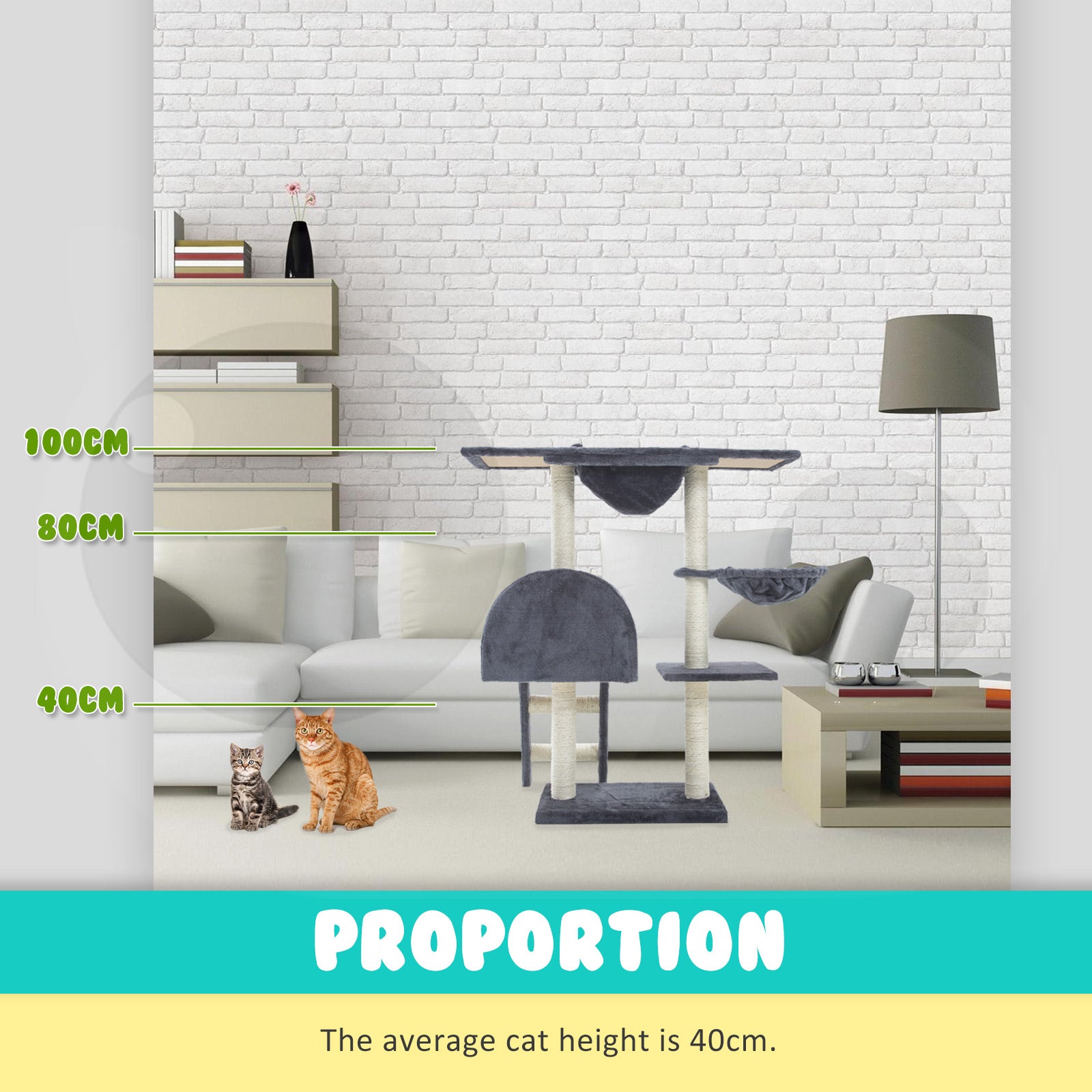Paw Mate 100cm Grey Cat Tree Atacama Multi Level Scratcher Paw Mate