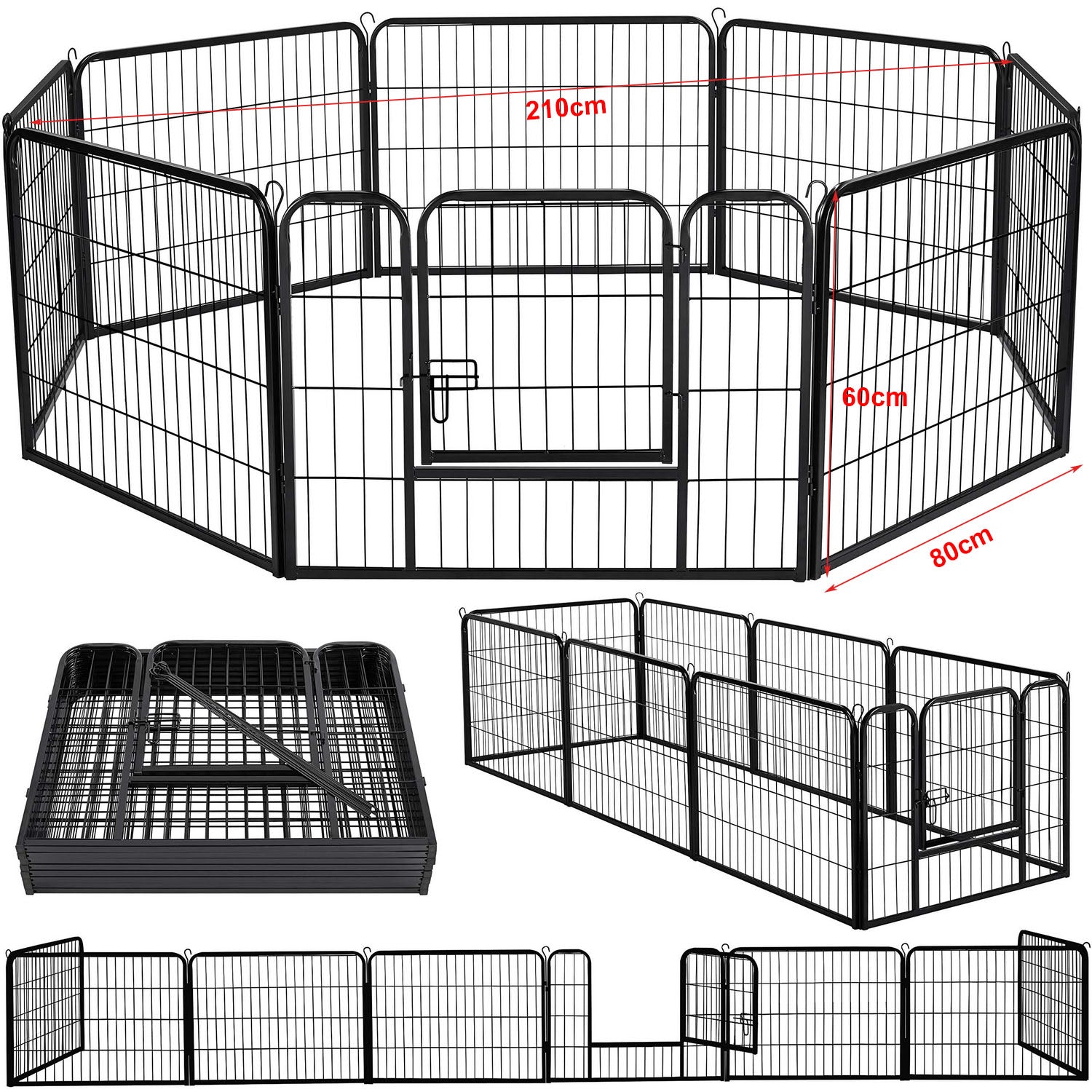 8 Panel Pet Dog Cat Bunny Puppy Play pen Playpen 60x80 cm Exercise Cage Dog Panel Fence Petsleisure