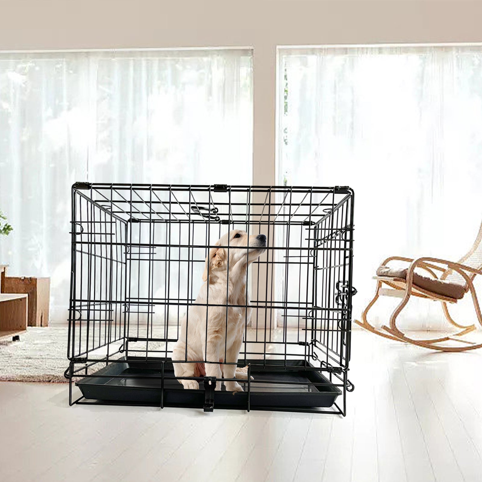 42" Pet Dog Cage Kennel Metal Crate Enlarged Thickened Reinforced Pet Dog House Petsleisure