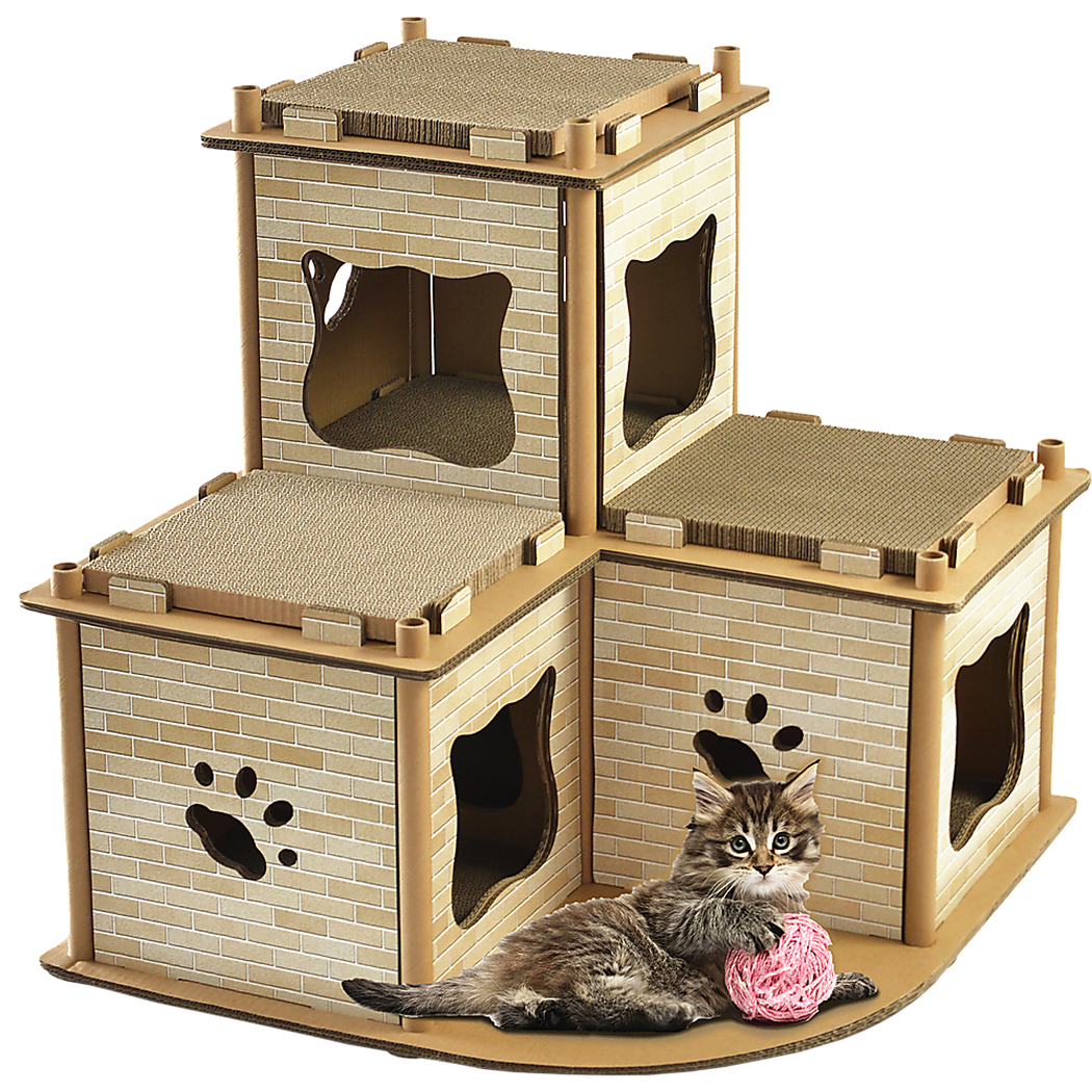 Cat Cardboard House Tree Tower Condo Scratcher Pet Post Pad Mat Furniture Randy & Travis Machinery