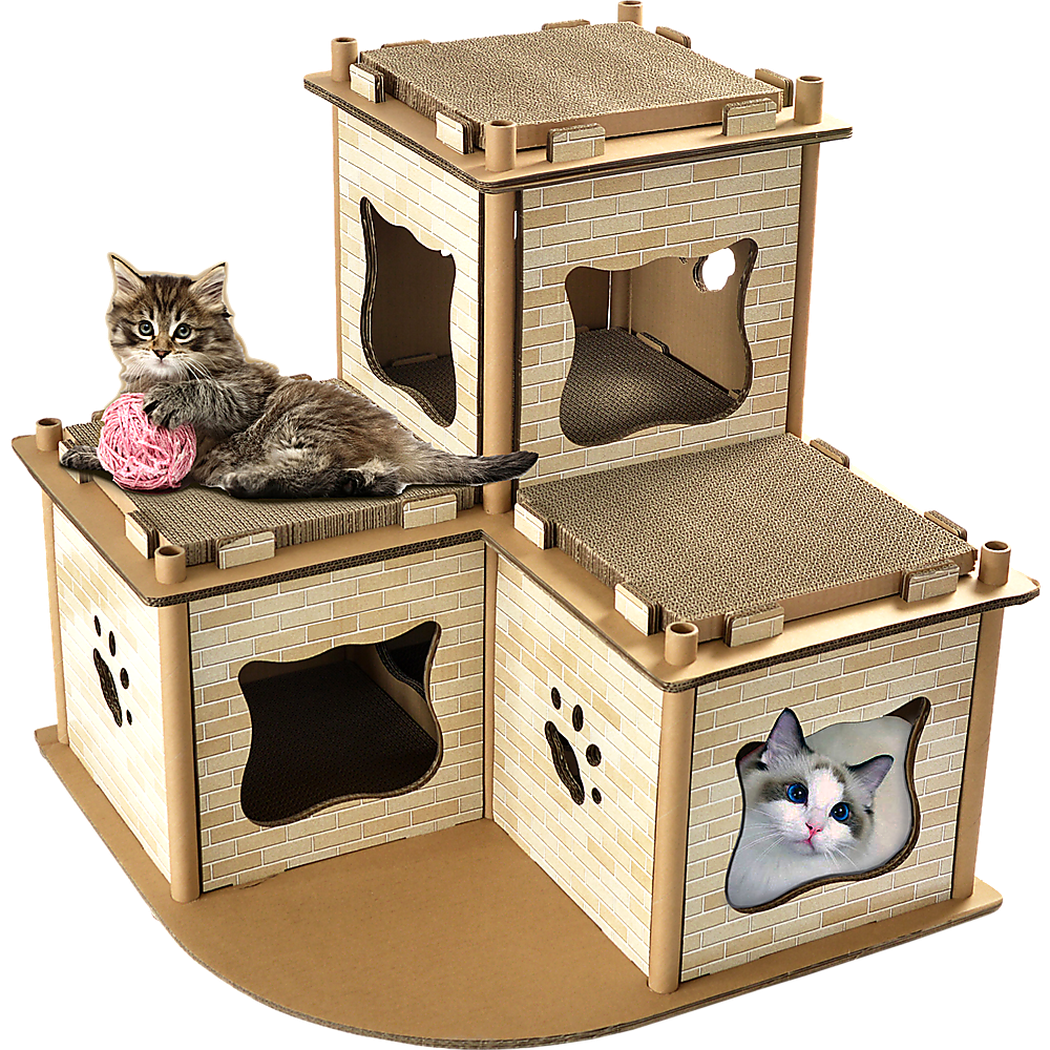 Cat Cardboard House Tree Tower Condo Scratcher Pet Post Pad Mat Furniture Randy & Travis Machinery