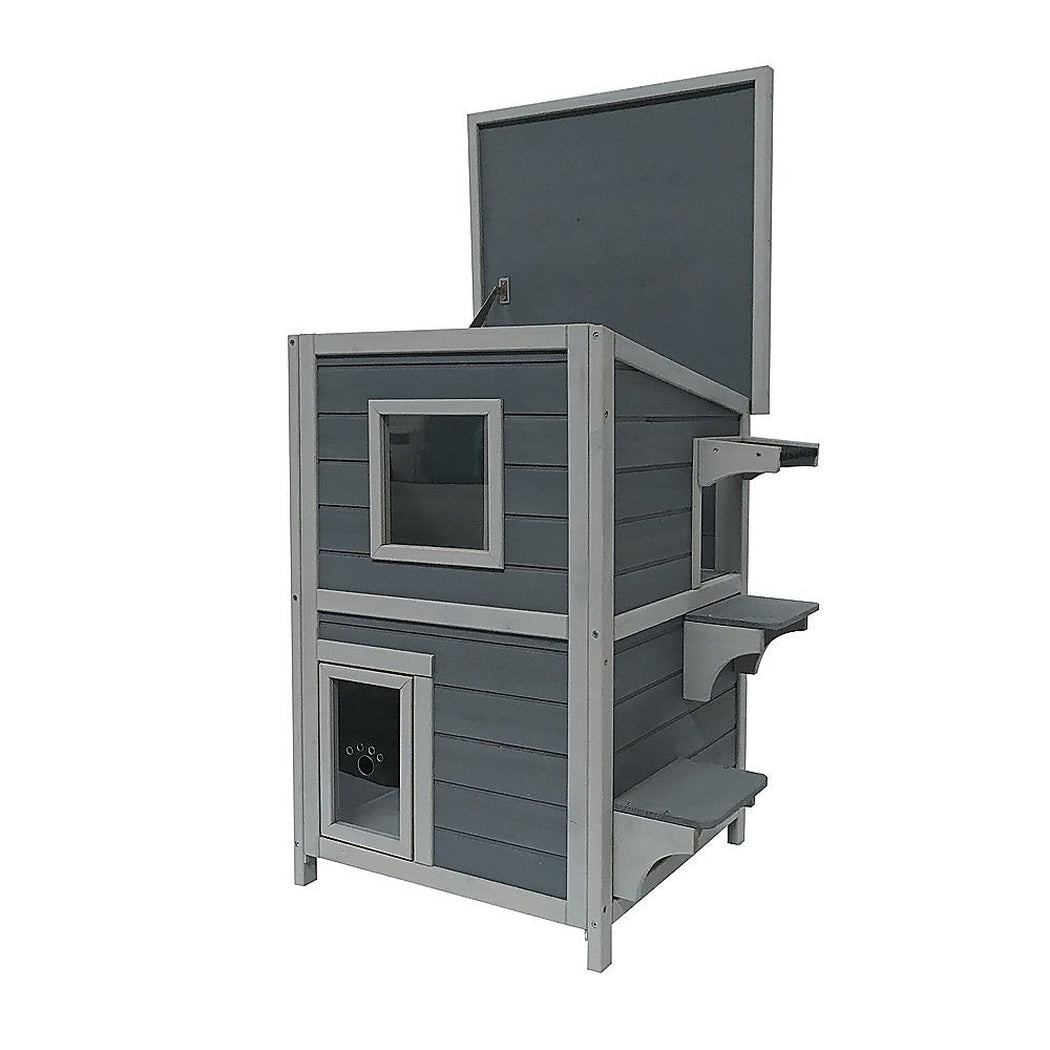 Cat House Weatherproof 2-Story Indoor Outdoor Wooden Shelter Bitumen Roof Unbranded