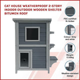 Cat House Weatherproof 2-Story Indoor Outdoor Wooden Shelter Bitumen Roof Unbranded