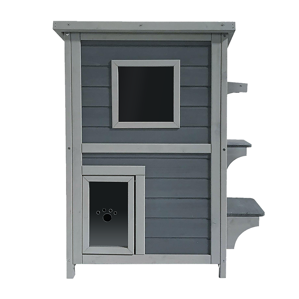 Cat House Weatherproof 2-Story Indoor Outdoor Wooden Shelter Bitumen Roof Unbranded