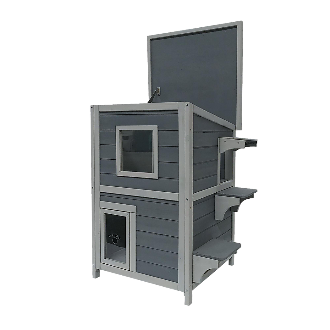 Cat House Weatherproof 2-Story Indoor Outdoor Wooden Shelter Bitumen Roof Unbranded