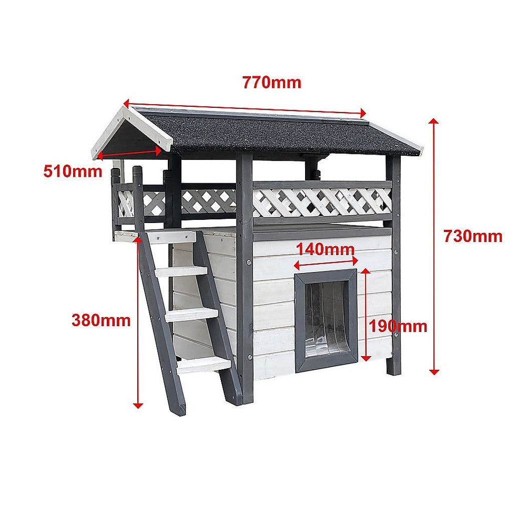 Cat House Weatherproof 2-Story Indoor Outdoor Wooden Shelter Bitumen Roof Unbranded