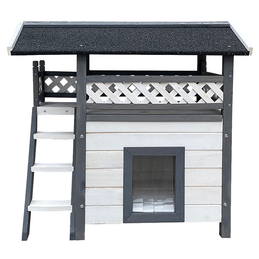Cat House Weatherproof 2-Story Indoor Outdoor Wooden Shelter Bitumen Roof Unbranded