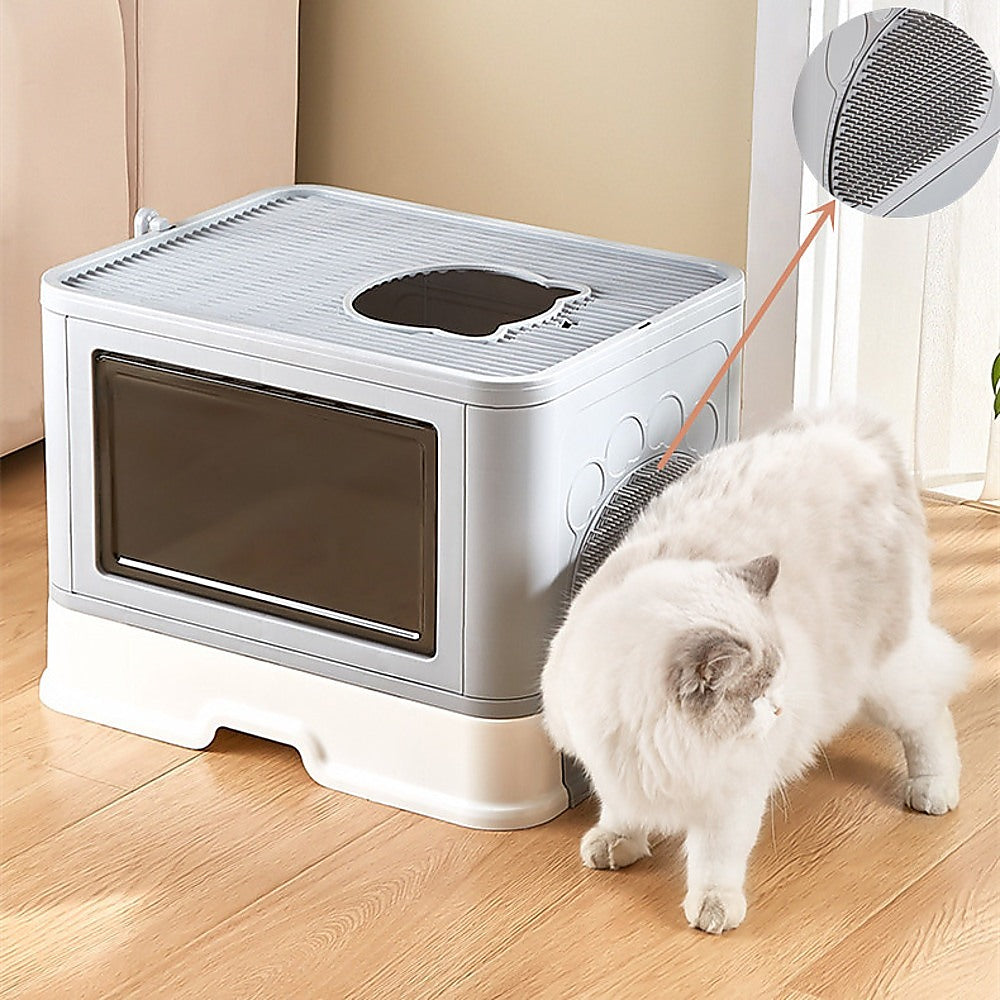 Jumbo Hooded Cat Litter Box Tray Pet Kitty Toilet for Large Cats w Hair Grooming Randy & Travis Machinery