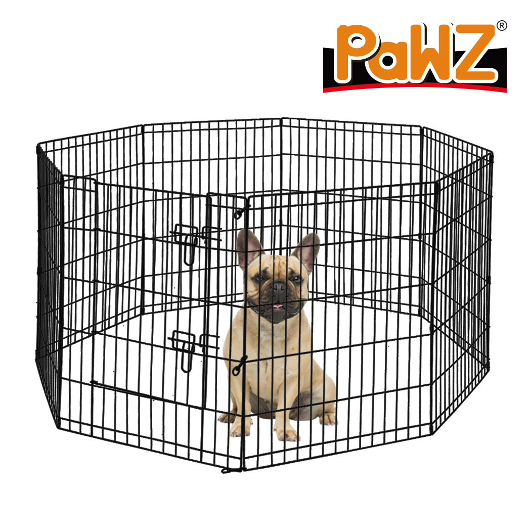 PaWz Pet Dog Playpen Puppy Exercise 8 Panel Enclosure Fence Black With Door 30" PaWz