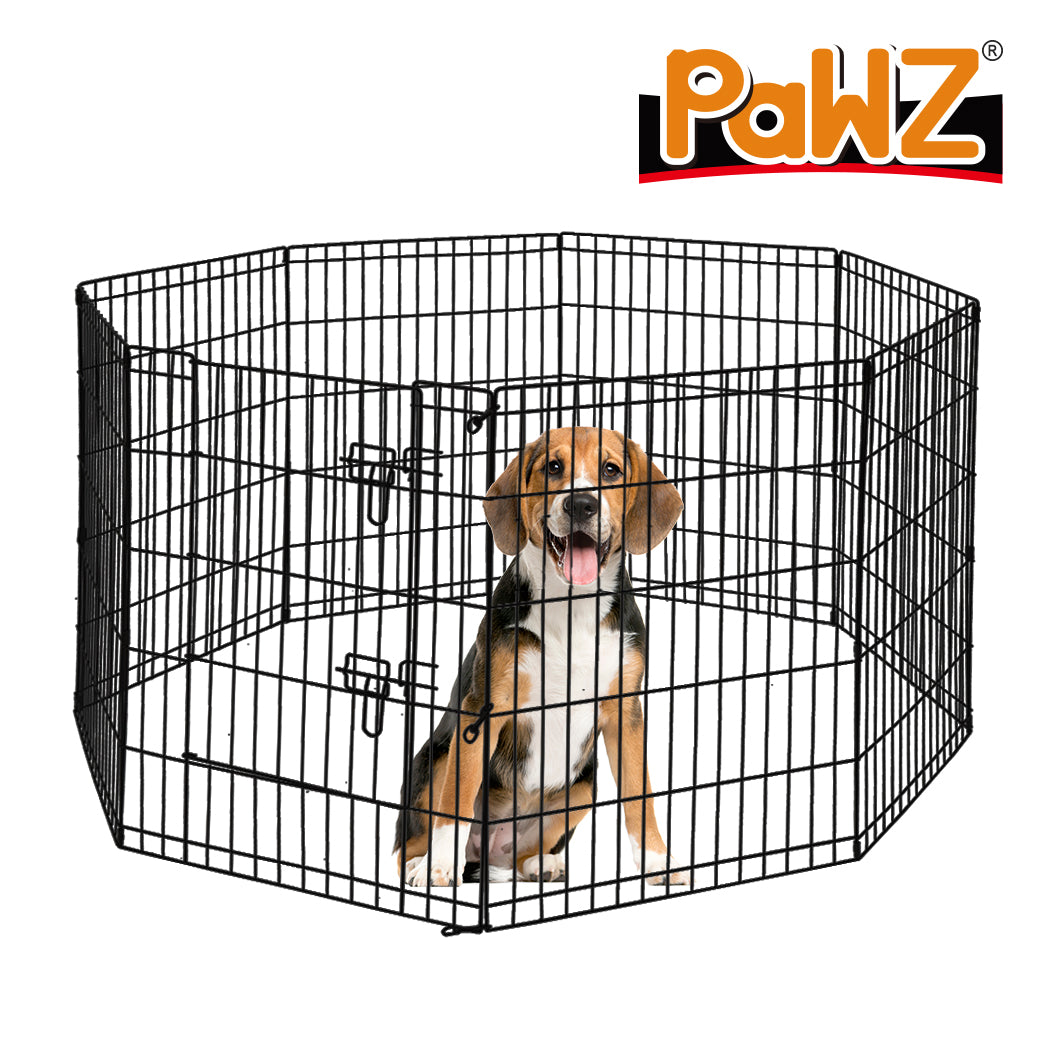 PaWz Pet Dog Playpen Puppy Exercise 8 Panel Enclosure Fence Black With Door 42" PaWz