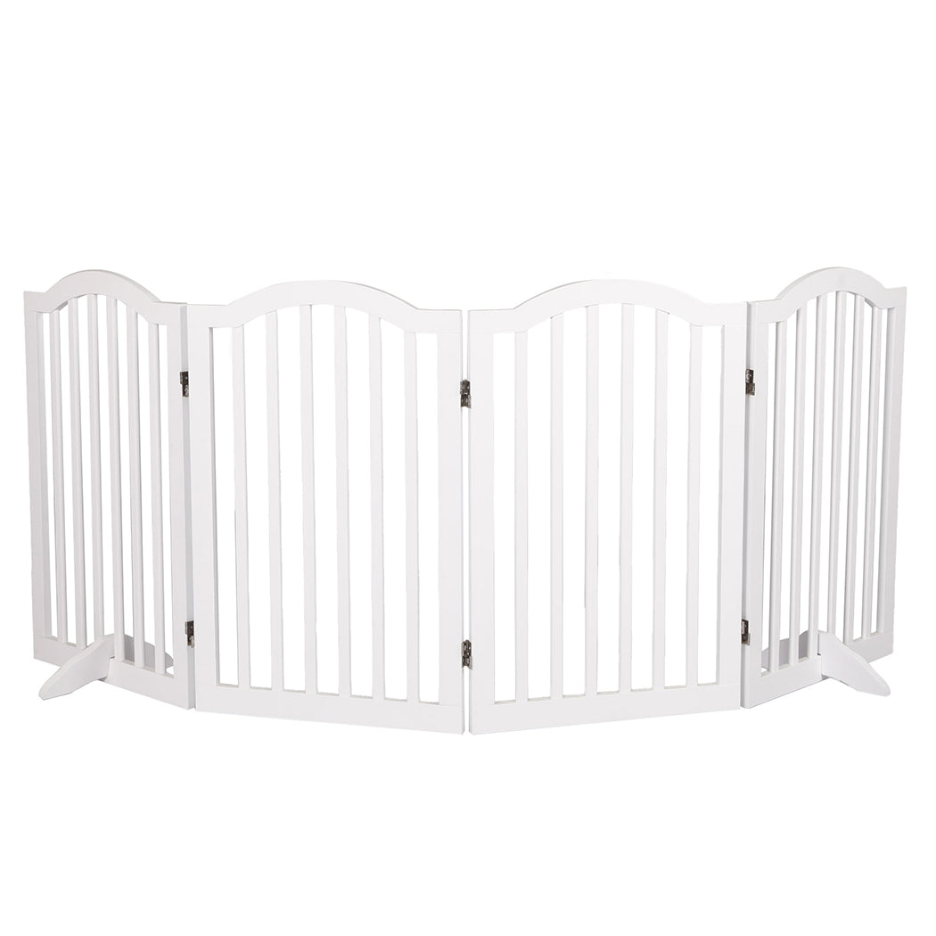 PaWz Wooden Pet Gate Dog Fence Safety Stair Barrier Security Door 4 Panels White PaWz