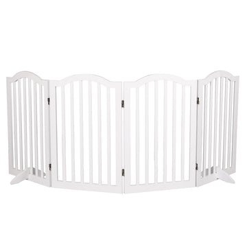 PaWz Wooden Pet Gate Dog Fence Safety Stair Barrier Security Door 4 Panels White PaWz
