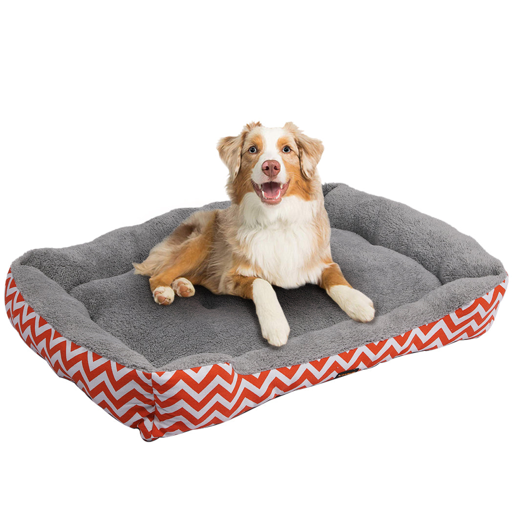 PaWz Pet Dog Cat Bed Deluxe Soft Cushion Lining Warm Kennel Orange Geo L PaWz