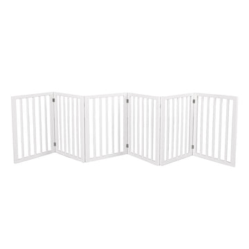 PaWz Wooden Pet Gate Dog Fence Safety Stair Barrier Security Door 6 Panels White PaWz