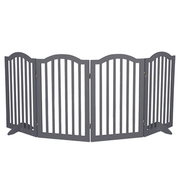 PaWz Wooden Pet Gate Dog Fence Safety Stair Barrier Security Door 4 Panels Grey Petsleisure