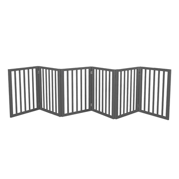 PaWz Wooden Pet Gate Dog Fence Safety Stair Barrier Security Door 6 Panels Grey PaWz