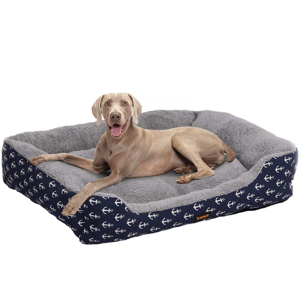 PaWz Pet Dog Cat Bed Deluxe Soft Cushion Lining Warm Kennel Navy Anchor XL PaWz