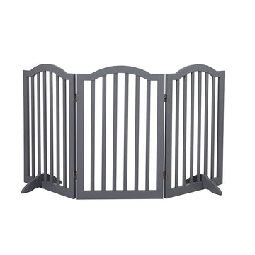 PaWz Wooden Pet Gate Dog Fence Safety Stair Barrier Security Door 3 Panels Grey PaWz