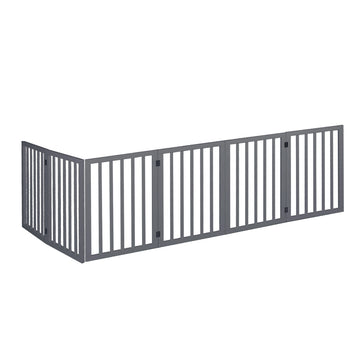 PaWz Wooden Pet Gate Dog Fence Safety Stair Barrier Security Door 6 Panels Grey PaWz
