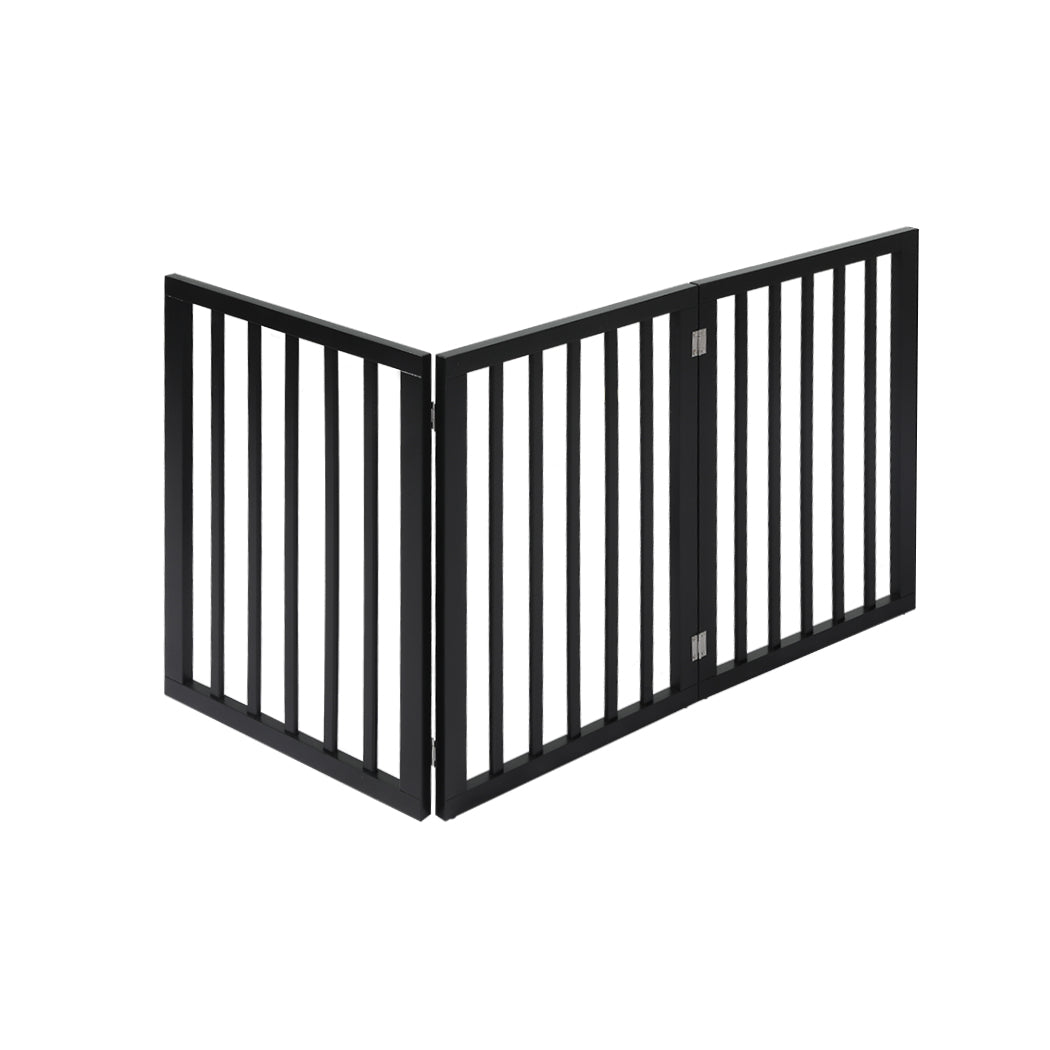 PaWz 3 Panels Wooden Pet Gate Dog Fence Safety Stair Barrier Security Door Black PaWz